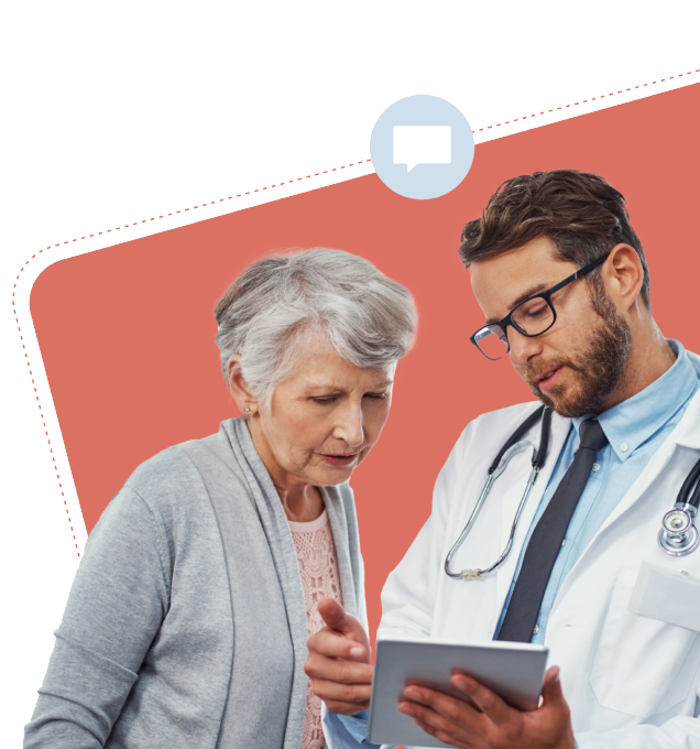 actor portrayal of male doctor showing results to older woman