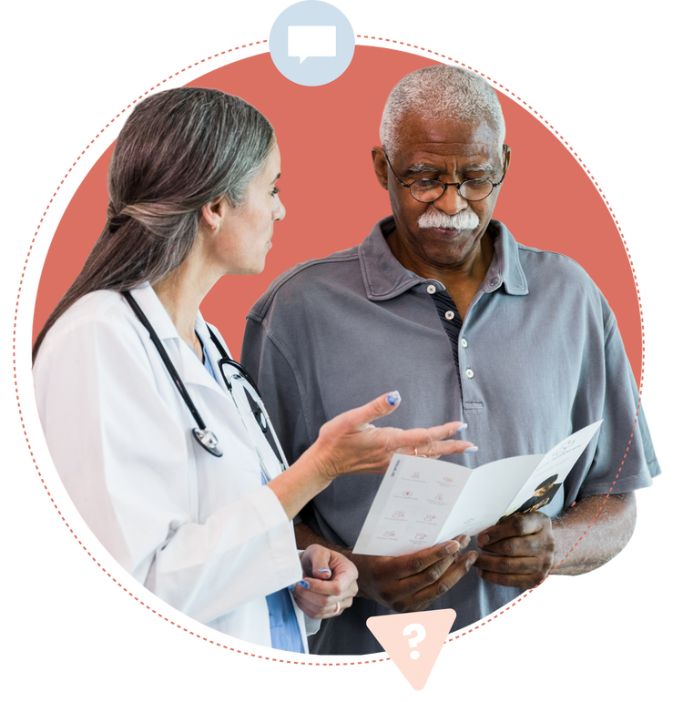 actor portrayal of female doctor showing results to older man